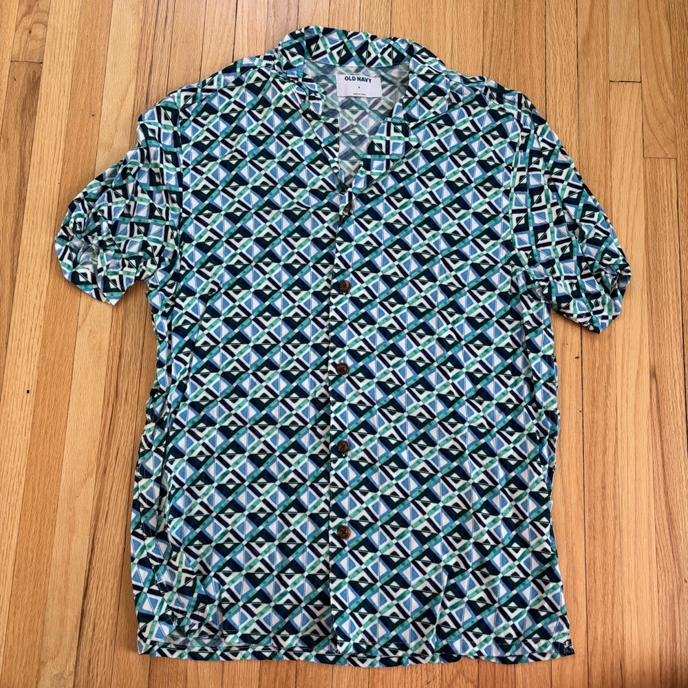 Old Navy Blue and Black Patterned Men's Shirt